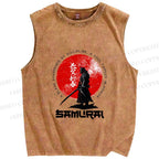 Unisex Samurai Printed Washed Tank Top