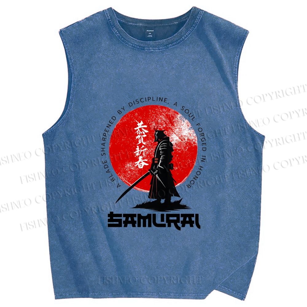 Unisex Samurai Printed Washed Tank Top