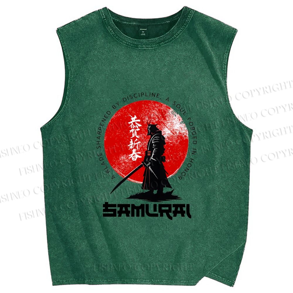 Unisex Samurai Printed Washed Tank Top
