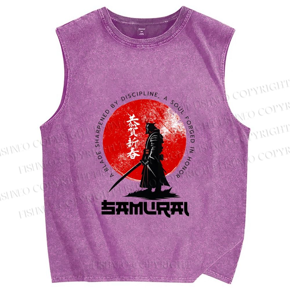 Unisex Samurai Printed Washed Tank Top
