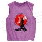 Unisex Samurai Printed Washed Tank Top