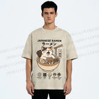 Unisex Ramen Cat Printed Washed Tee
