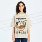 Unisex Ramen Cat Printed Washed Tee