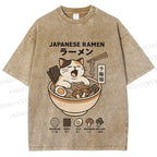 Unisex Ramen Cat Printed Washed Tee