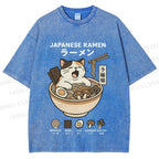 Unisex Ramen Cat Printed Washed Tee