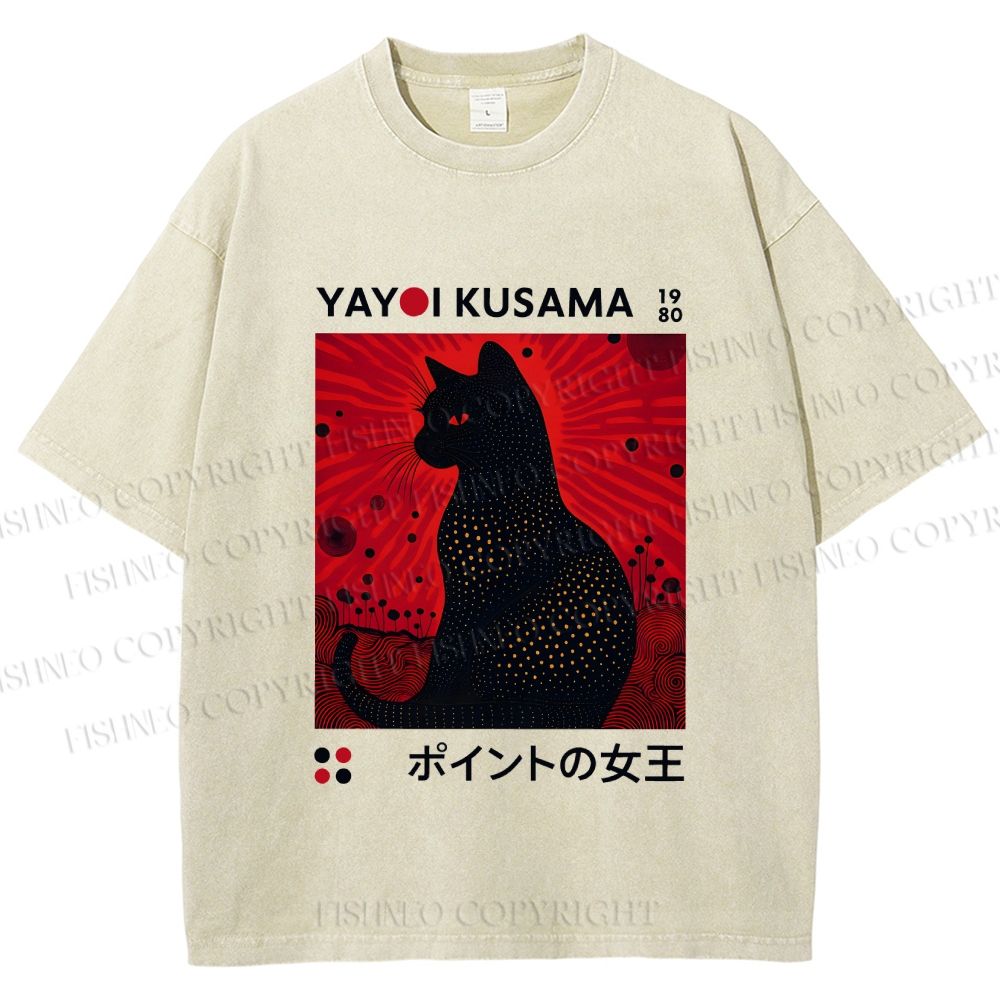 Unisex Yayoi Kusama Cat Printed Washed Tee