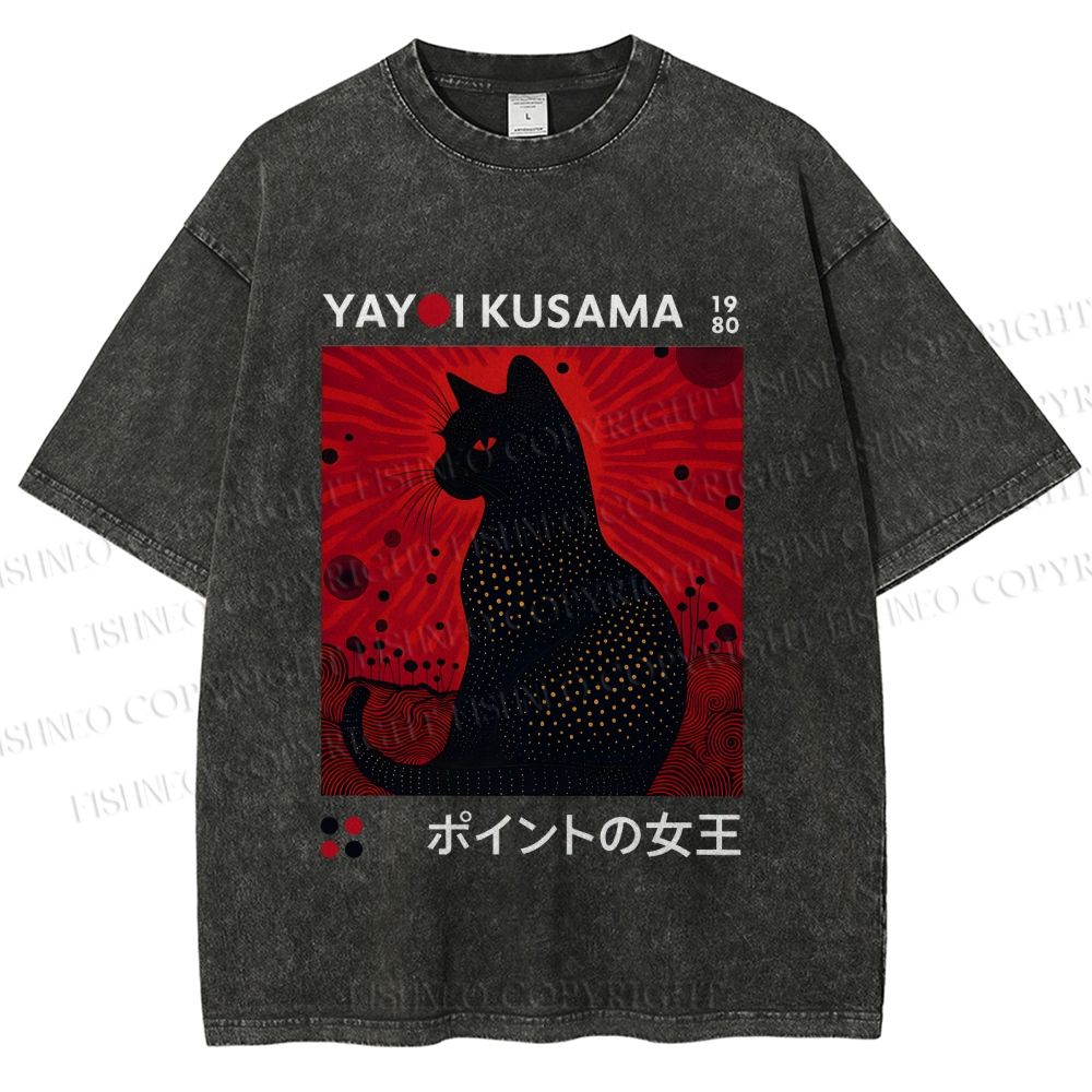 Unisex Yayoi Kusama Cat Printed Washed Tee