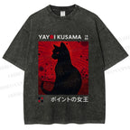 Unisex Yayoi Kusama Cat Printed Washed Tee