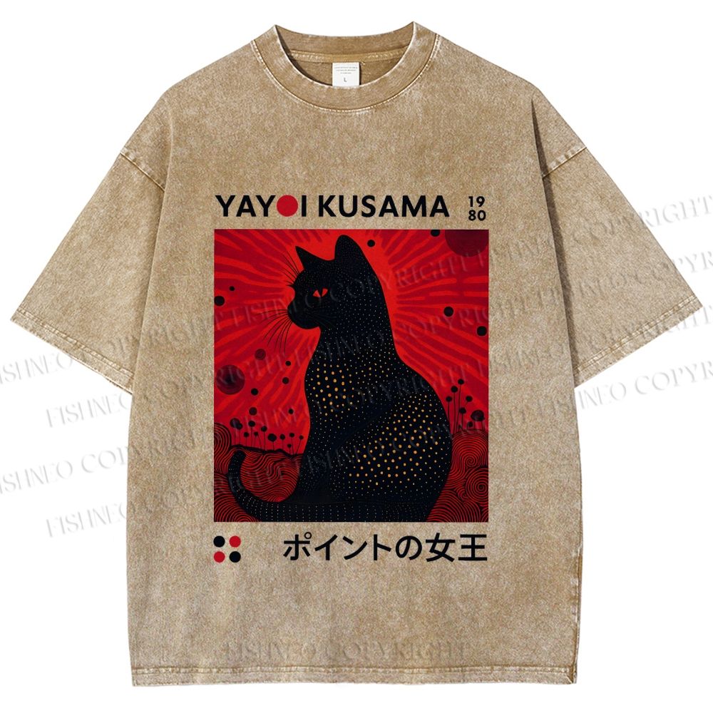 Unisex Yayoi Kusama Cat Printed Washed Tee
