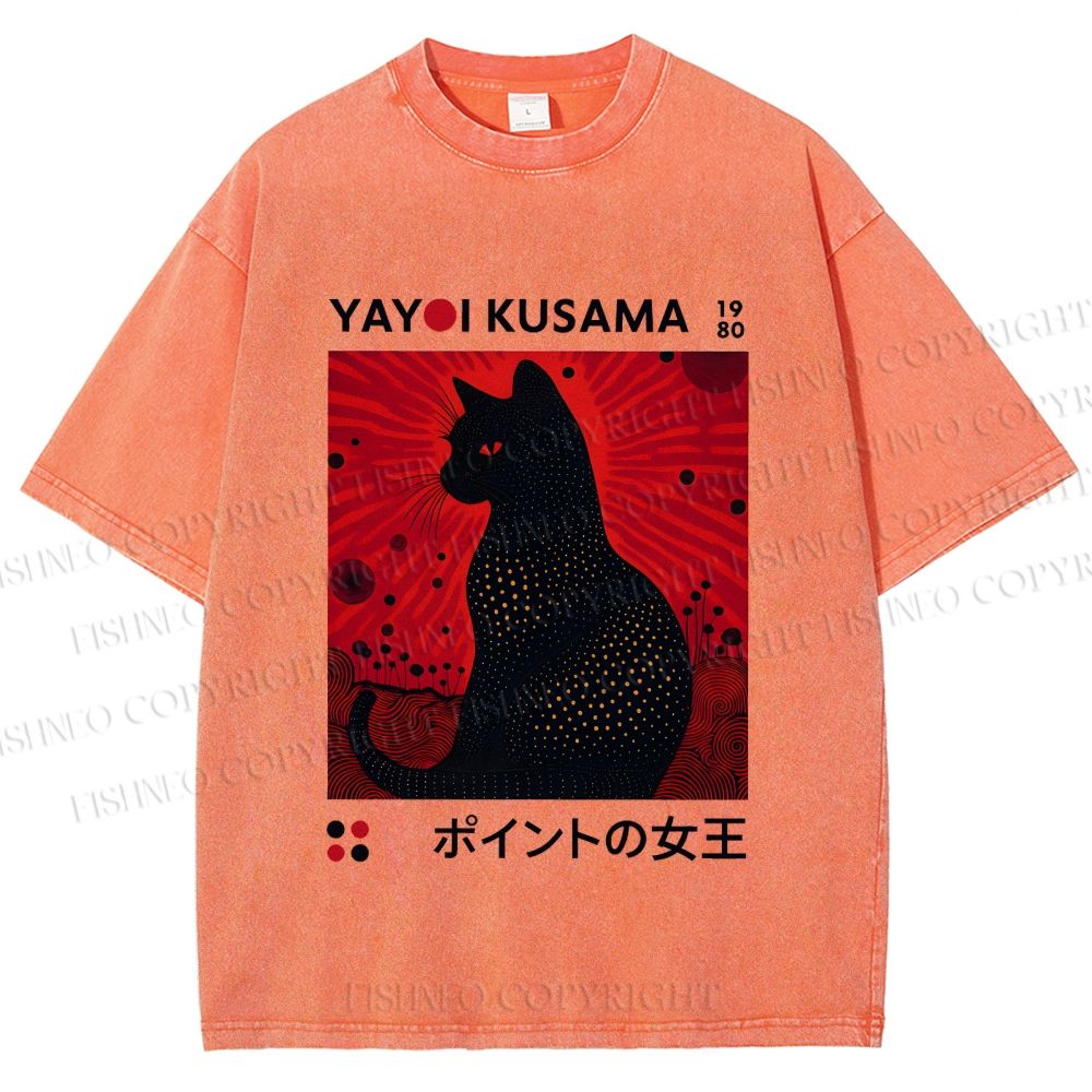 Unisex Yayoi Kusama Cat Printed Washed Tee