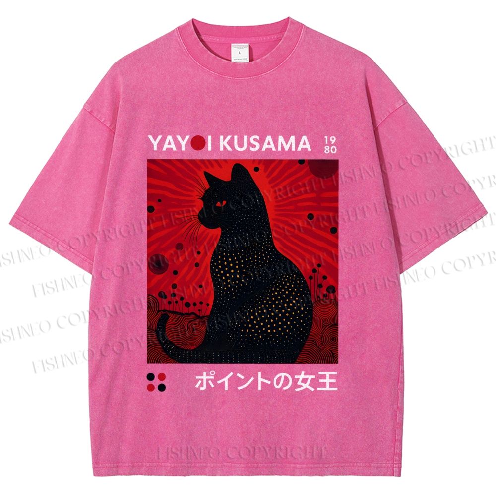 Unisex Yayoi Kusama Cat Printed Washed Tee