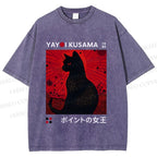 Unisex Yayoi Kusama Cat Printed Washed Tee