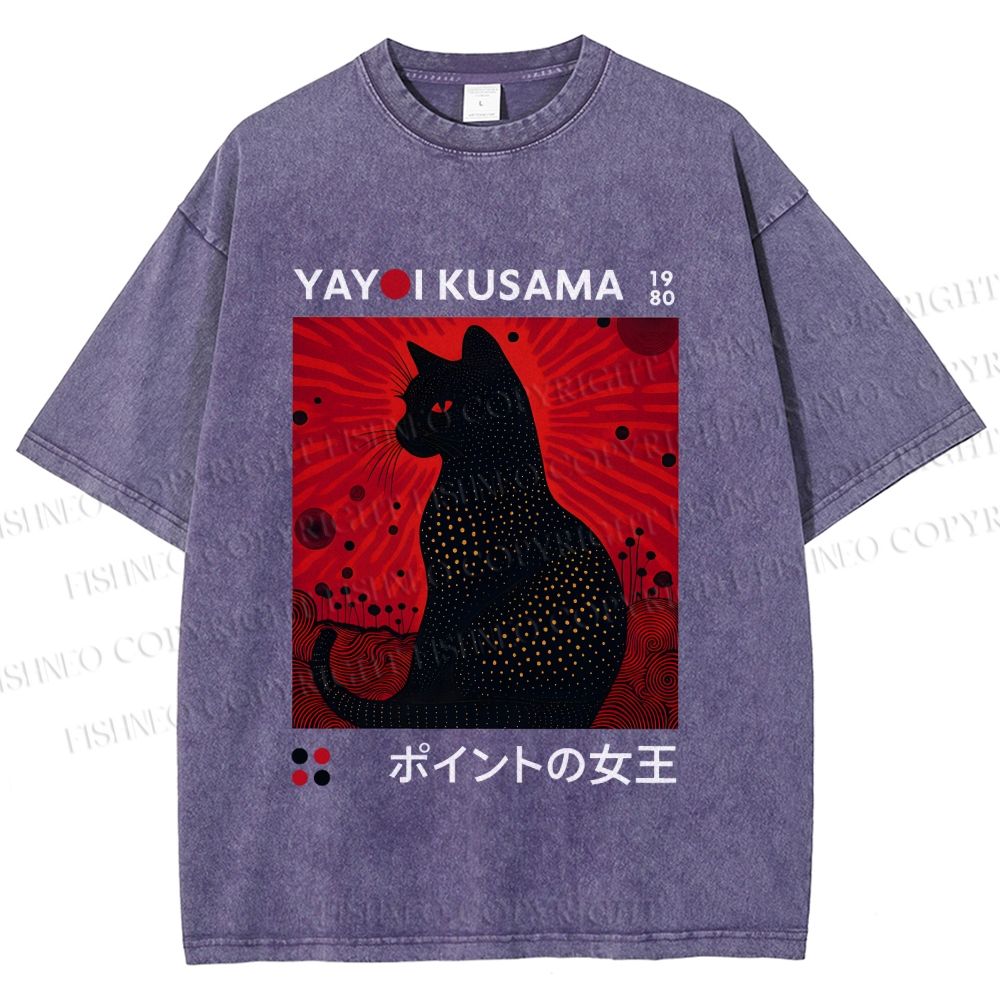 Unisex Yayoi Kusama Cat Printed Washed Tee