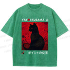 Unisex Yayoi Kusama Cat Printed Washed Tee