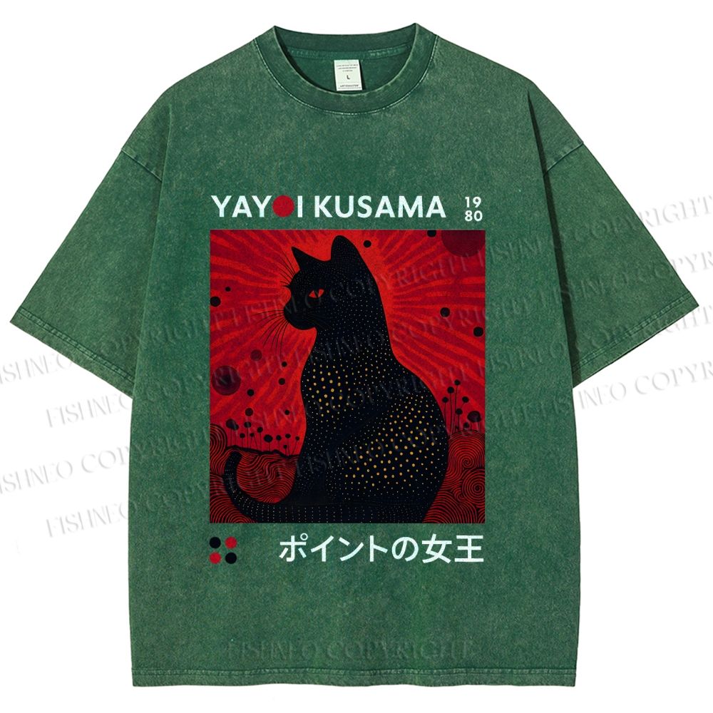 Unisex Yayoi Kusama Cat Printed Washed Tee