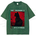 Unisex Yayoi Kusama Cat Printed Washed Tee