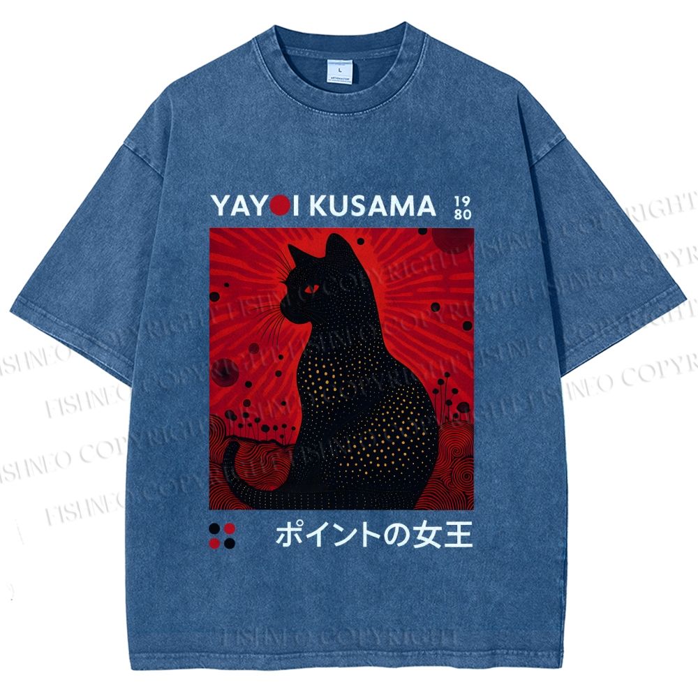 Unisex Yayoi Kusama Cat Printed Washed Tee