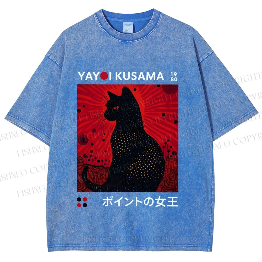 Unisex Yayoi Kusama Cat Printed Washed Tee