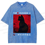 Unisex Yayoi Kusama Cat Printed Washed Tee