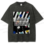 Unisex Shibuya Crossing Printed Washed Tee