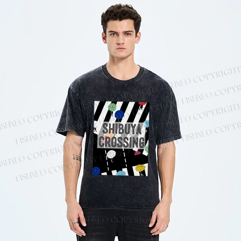 Unisex Shibuya Crossing Printed Washed Tee