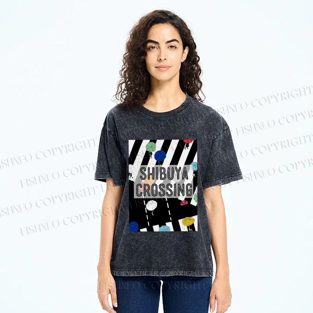 Unisex Shibuya Crossing Printed Washed Tee