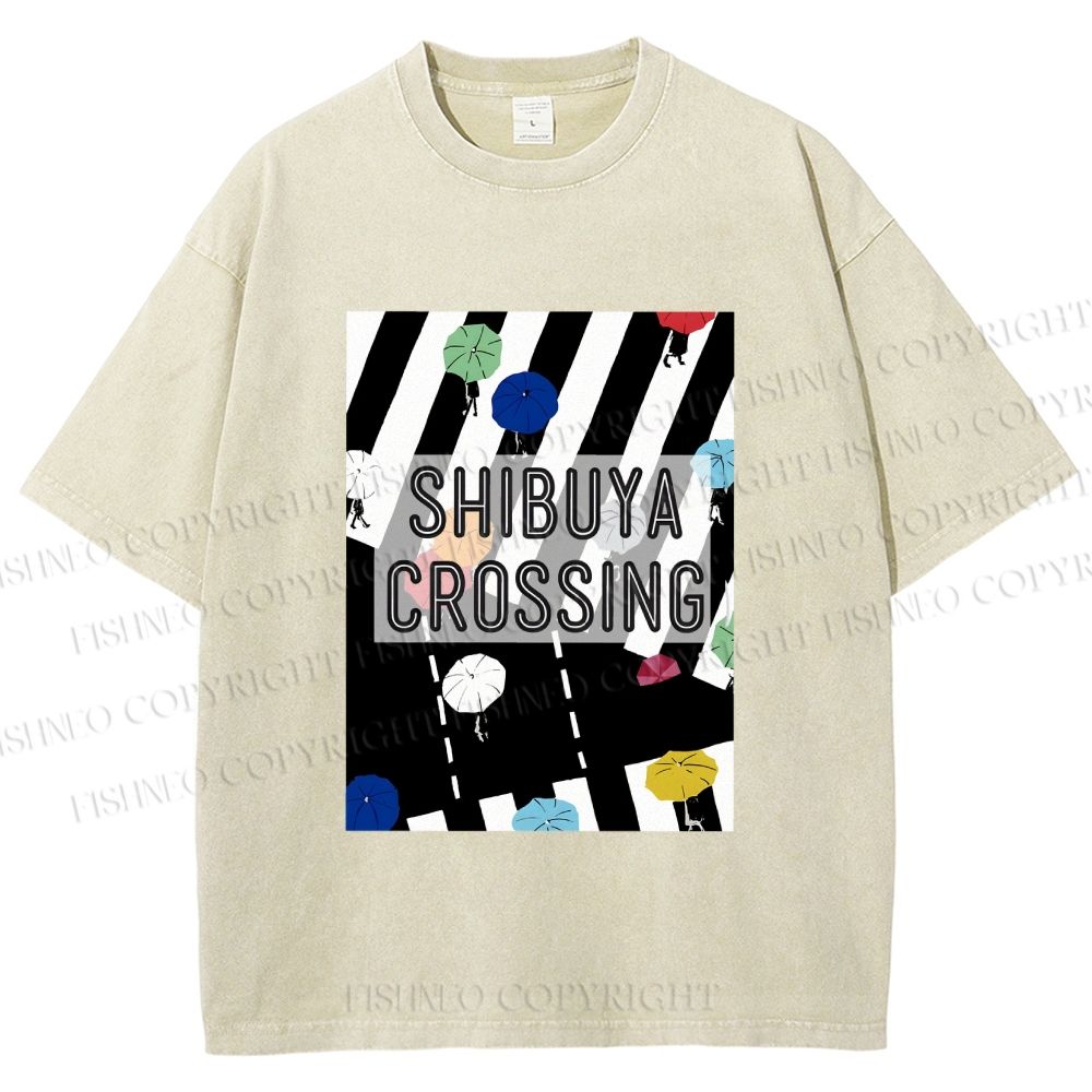 Unisex Shibuya Crossing Printed Washed Tee