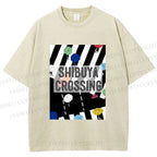 Unisex Shibuya Crossing Printed Washed Tee