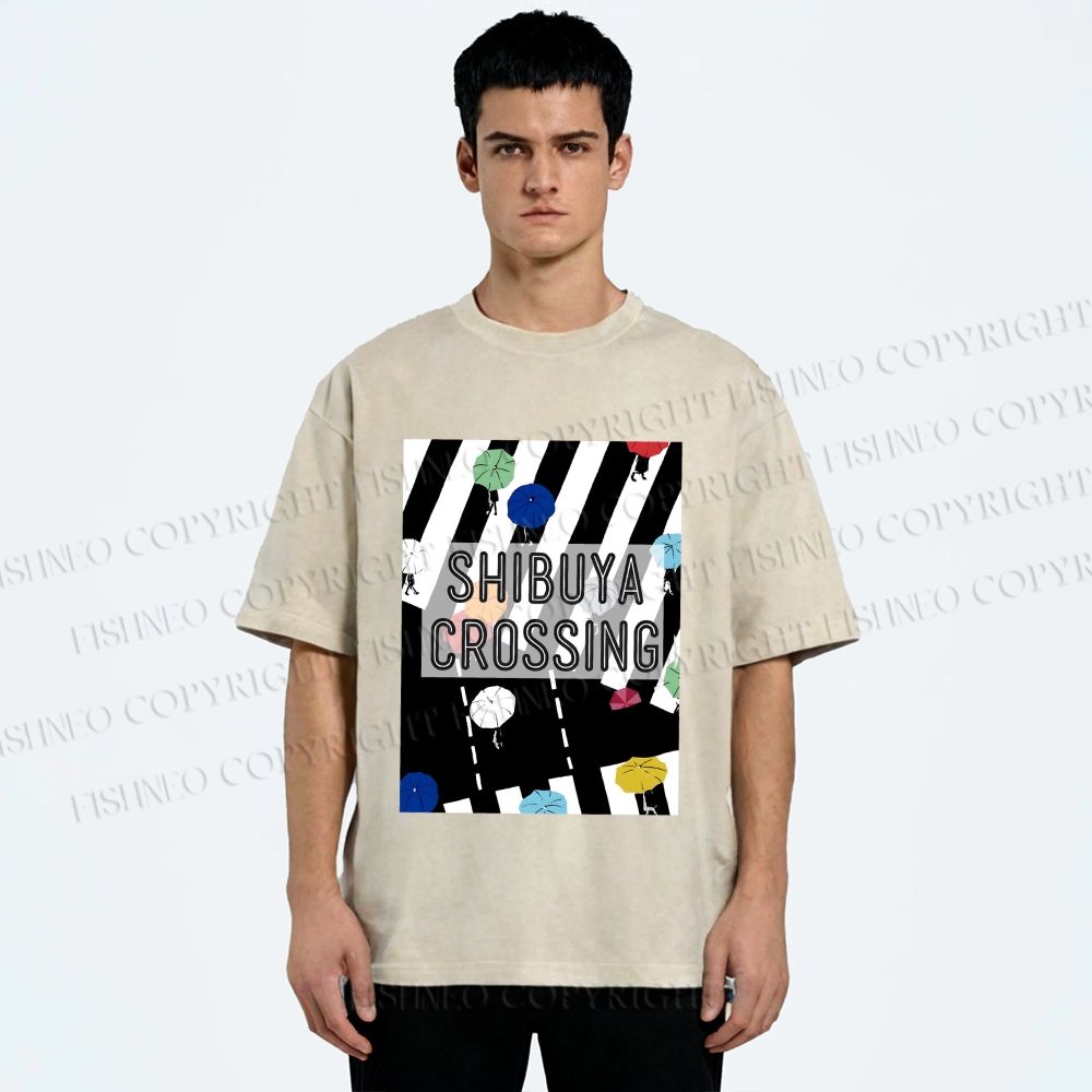 Unisex Shibuya Crossing Printed Washed Tee
