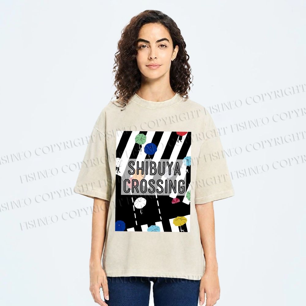 Unisex Shibuya Crossing Printed Washed Tee