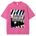 Unisex Shibuya Crossing Printed Washed Tee