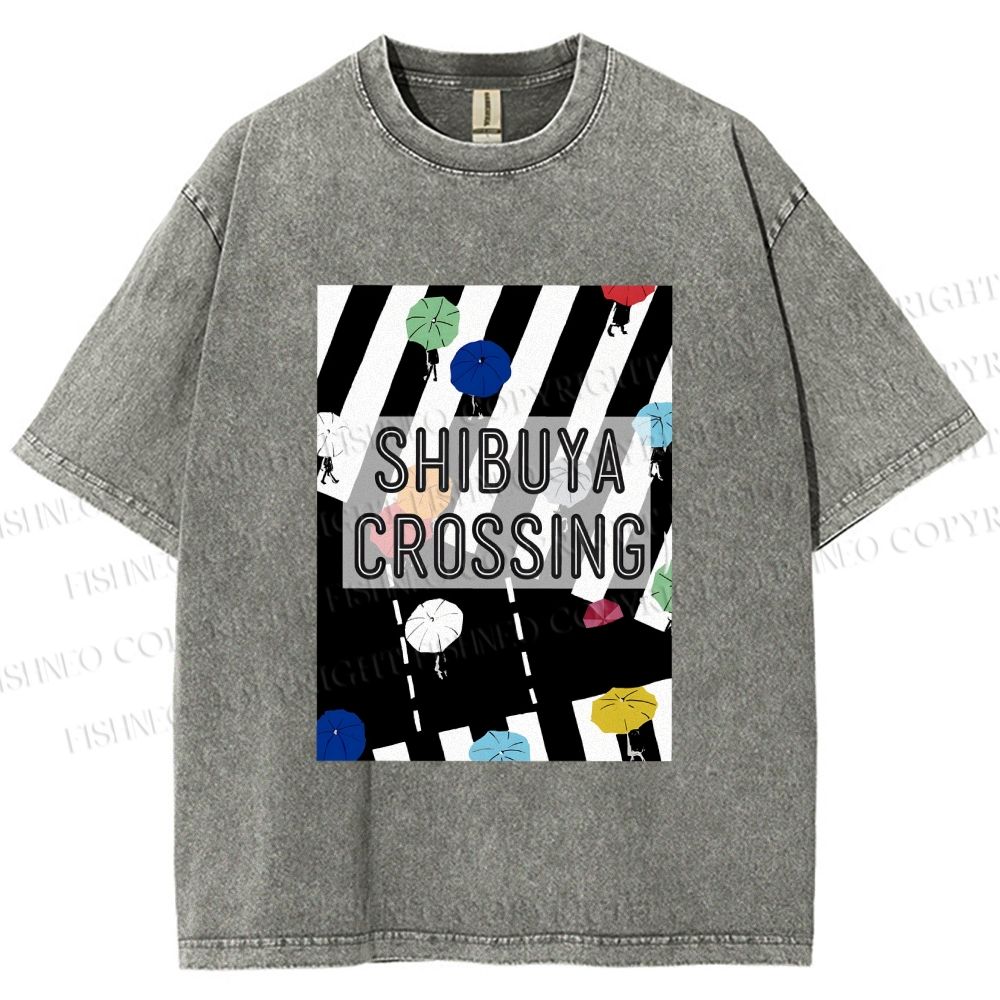Unisex Shibuya Crossing Printed Washed Tee