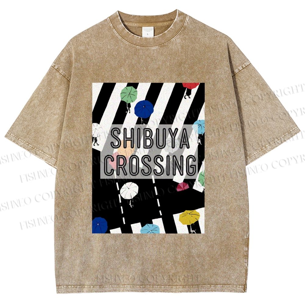 Unisex Shibuya Crossing Printed Washed Tee