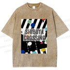 Unisex Shibuya Crossing Printed Washed Tee