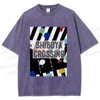 Unisex Shibuya Crossing Printed Washed Tee