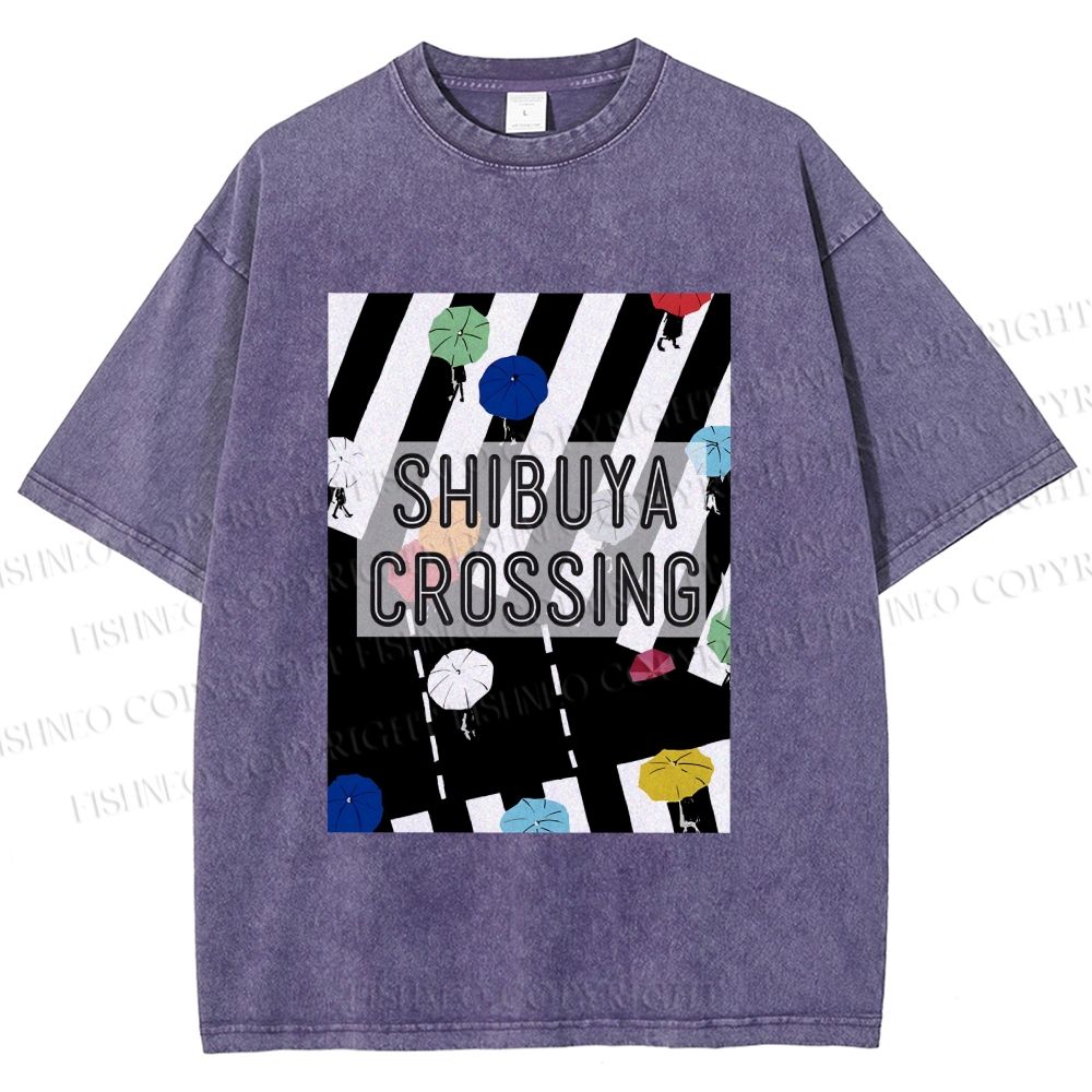 Unisex Shibuya Crossing Printed Washed Tee