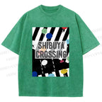 Unisex Shibuya Crossing Printed Washed Tee