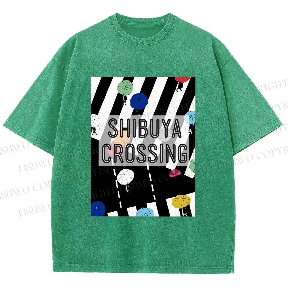 Unisex Shibuya Crossing Printed Washed Tee