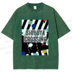 Unisex Shibuya Crossing Printed Washed Tee