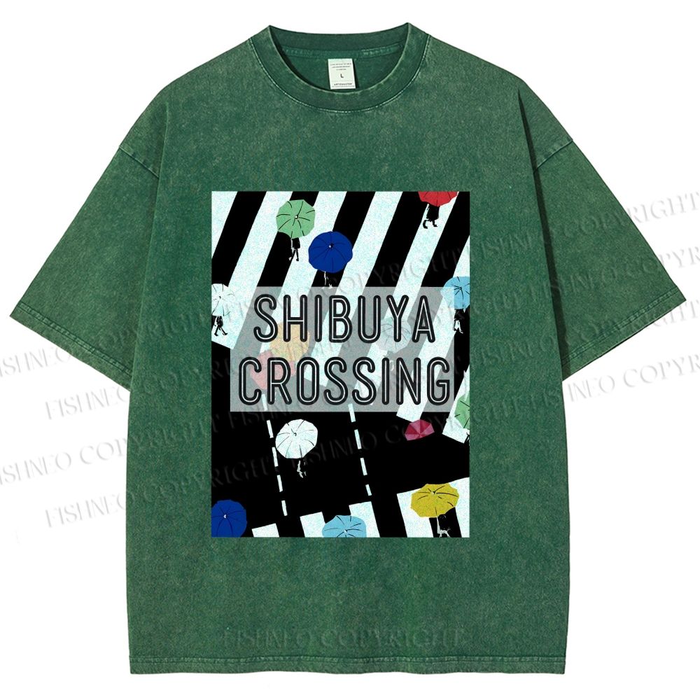 Unisex Shibuya Crossing Printed Washed Tee
