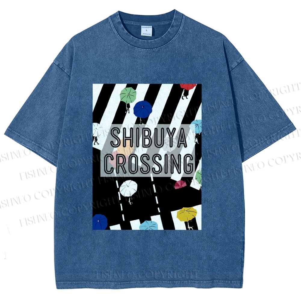 Unisex Shibuya Crossing Printed Washed Tee