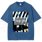 Unisex Shibuya Crossing Printed Washed Tee