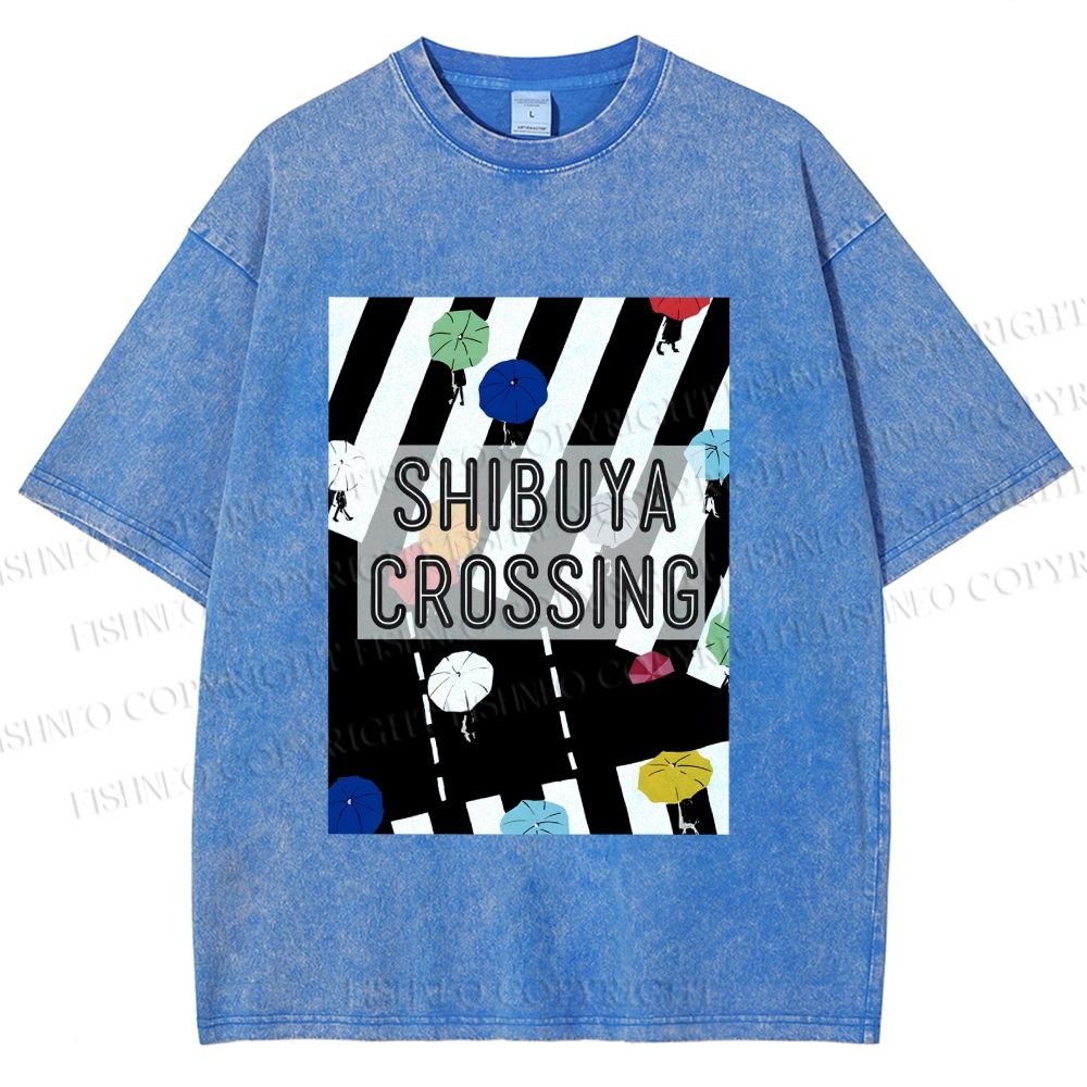 Unisex Shibuya Crossing Printed Washed Tee