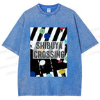 Unisex Shibuya Crossing Printed Washed Tee