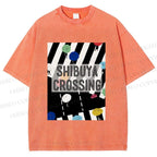 Unisex Shibuya Crossing Printed Washed Tee