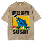 Unisex Kaiten Sushi Printed Washed Tee