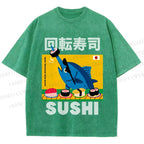 Unisex Kaiten Sushi Printed Washed Tee