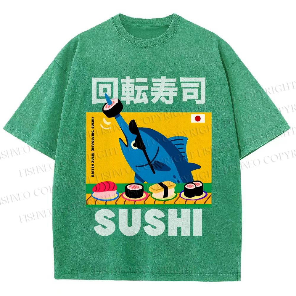 Unisex Kaiten Sushi Printed Washed Tee