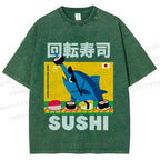 Unisex Kaiten Sushi Printed Washed Tee