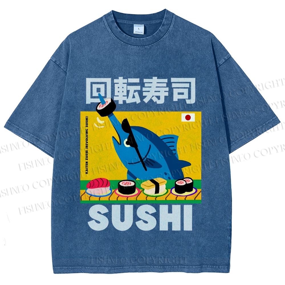 Unisex Kaiten Sushi Printed Washed Tee